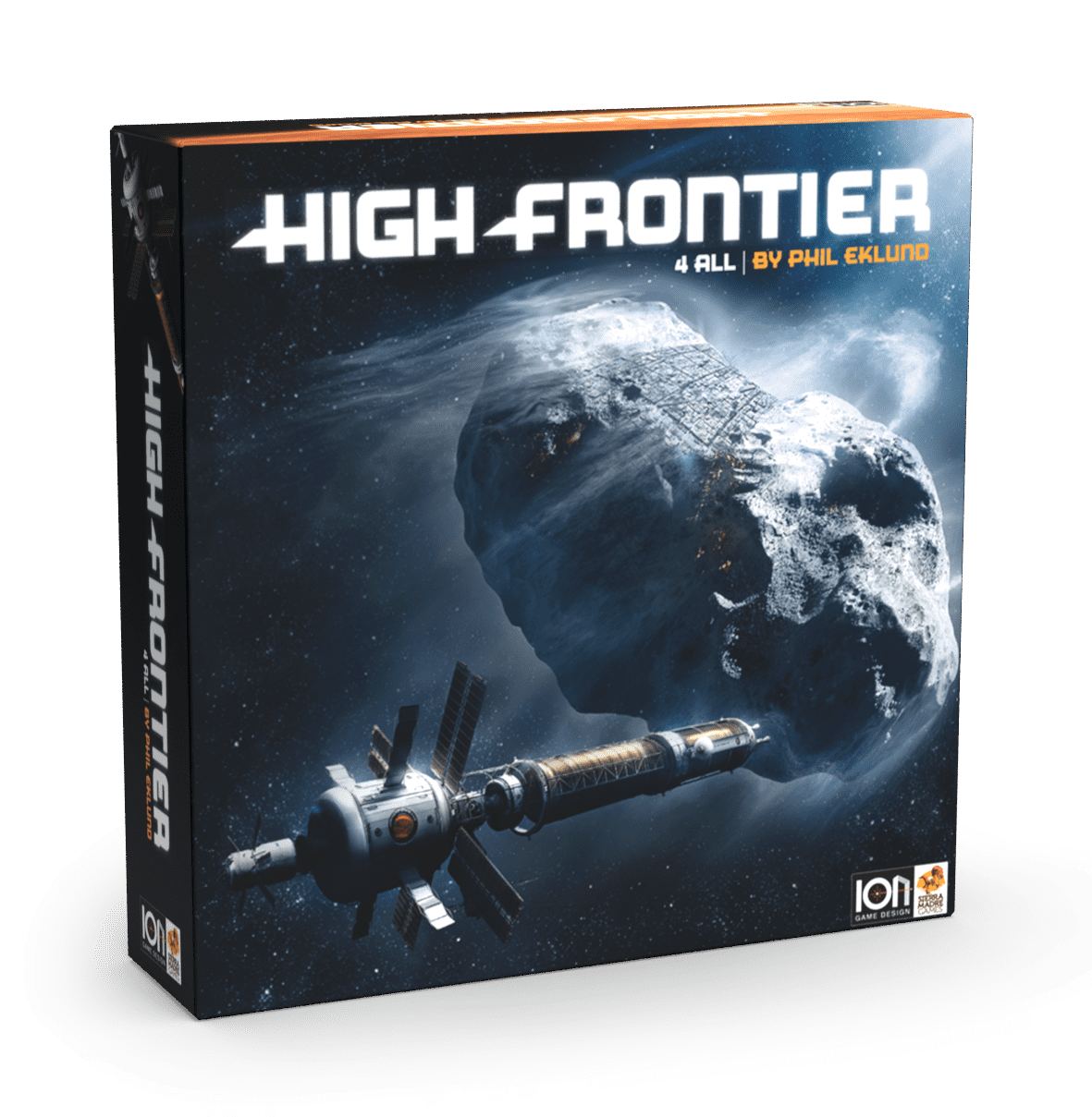 High Frontier 4 All Board Game - 3D front box cover design and illustration