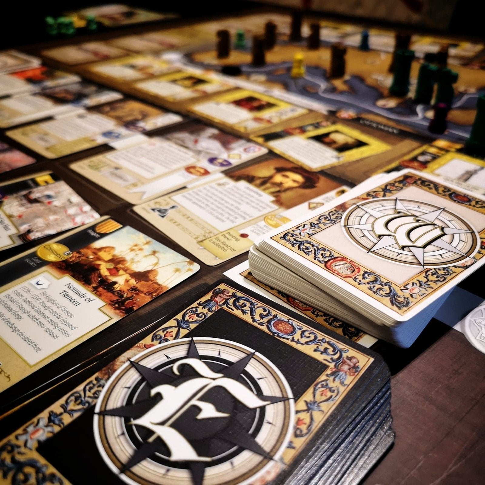 PAX Renaissance Board Game (2nd Edition) - Expanded view of the cards and board during game play