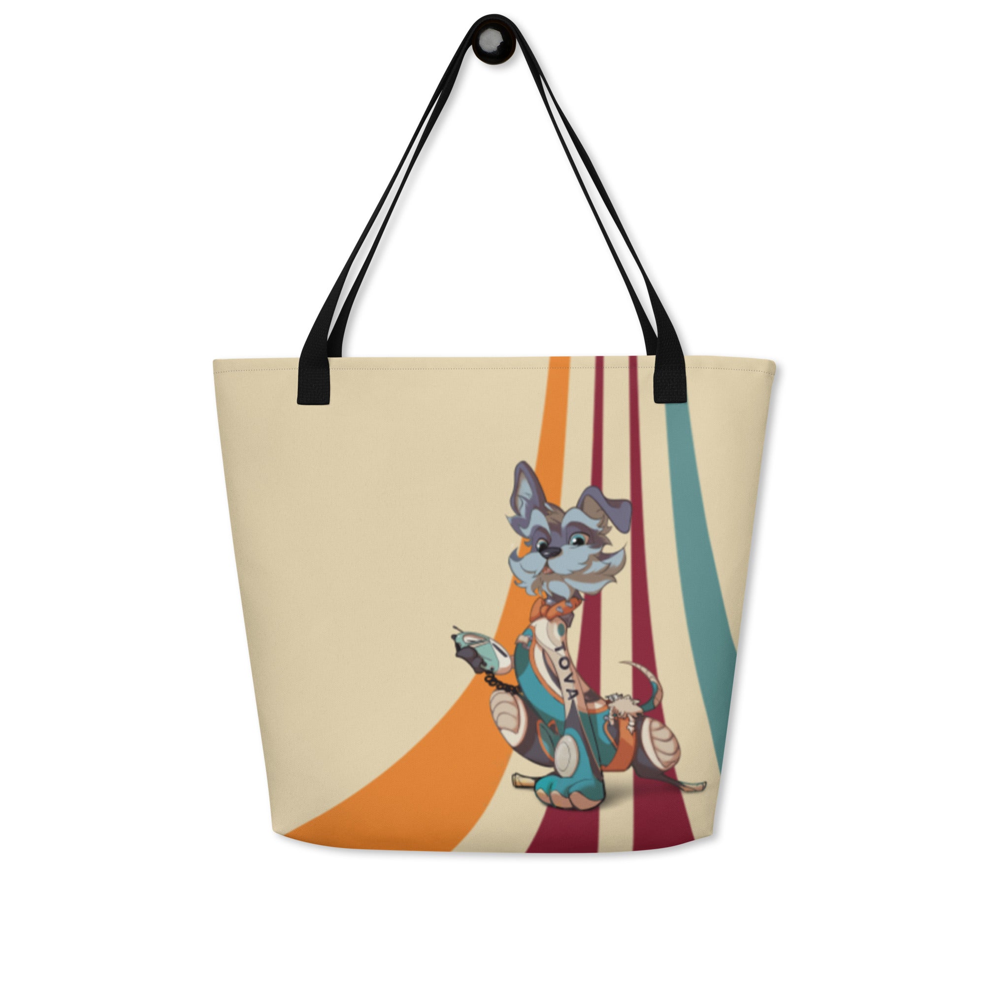 Fluffy Frontier Large Tote Bag - Front view hung on a wall hook