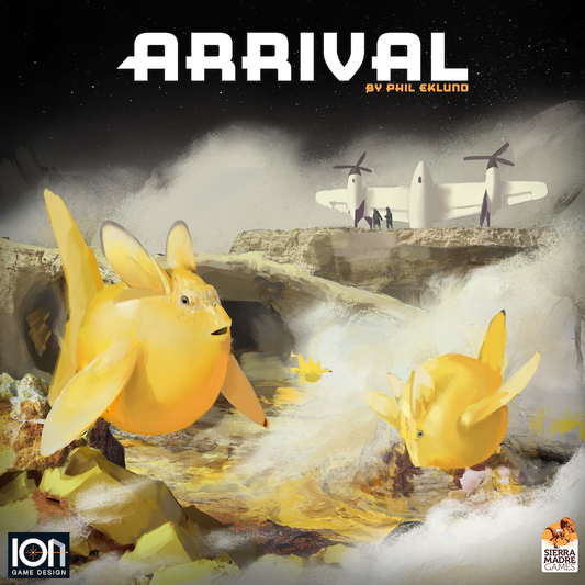 Cover of 'Arrival' featuring yellow alien-like creatures and a plane.