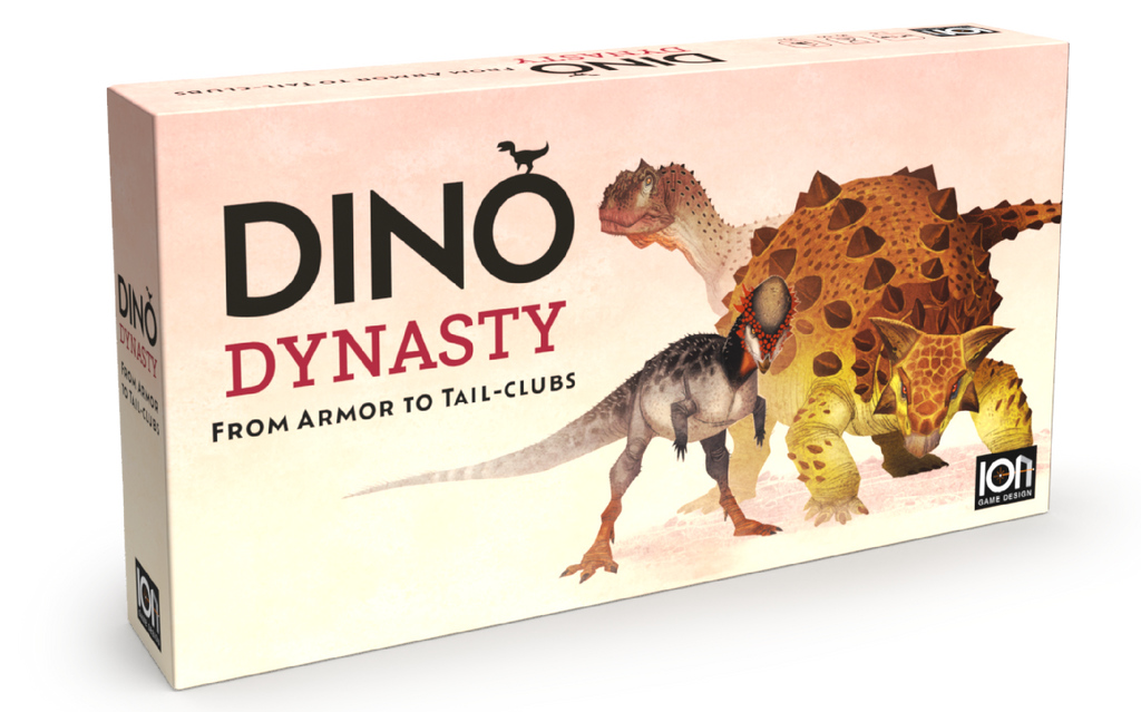 Box cover art for Dino Dynasty board game expansion, featuring illustrations of dinosaurs representing different dynasties.