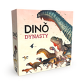 The image shows the product box for Dino Dynasty, a board game featuring various illustrated dinosaurs on the front.