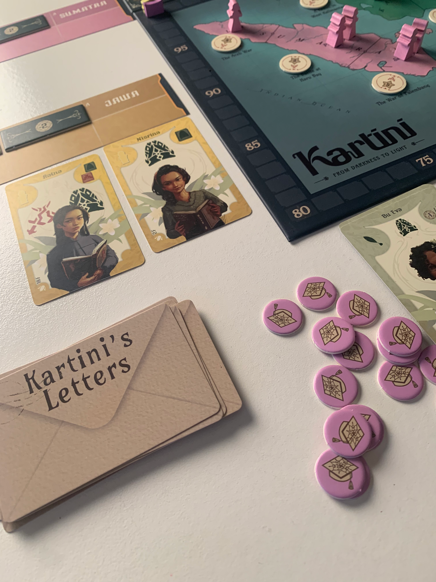 Kartini From Darkness to Light boardgame component close up