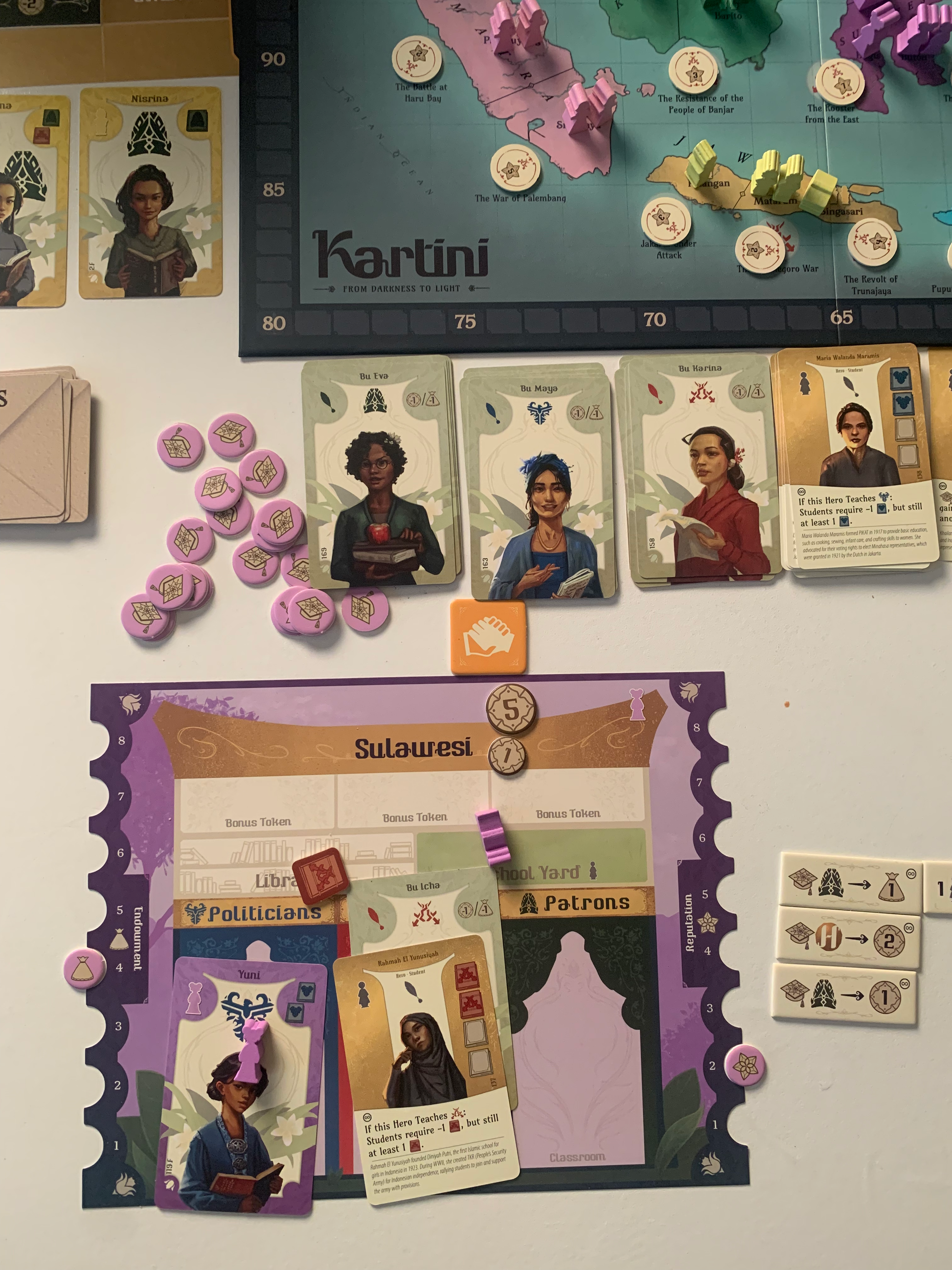 Kartini From Darkness to Light boardgame component close up