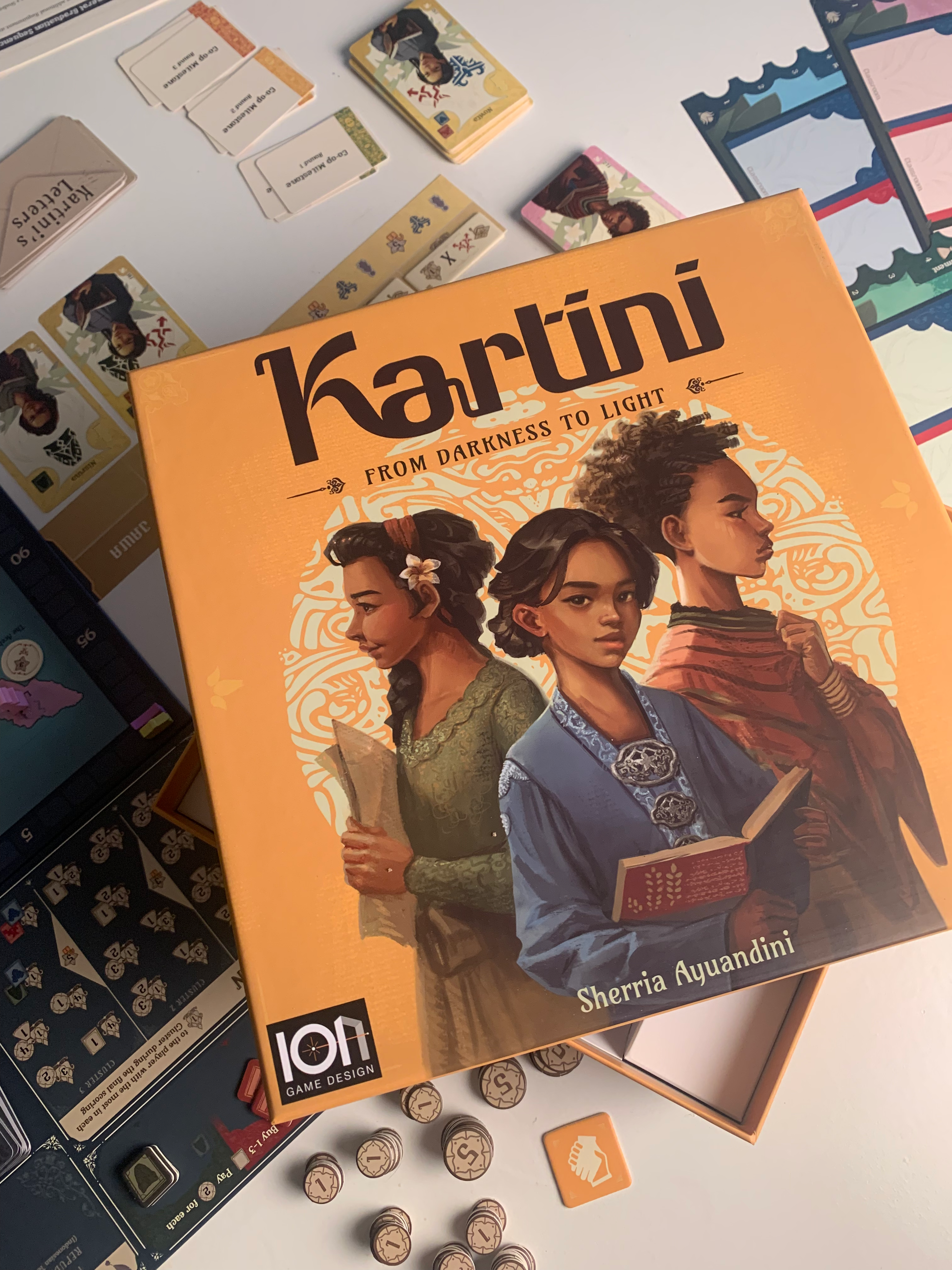 Kartini From Darkness to Light boardgame component close up