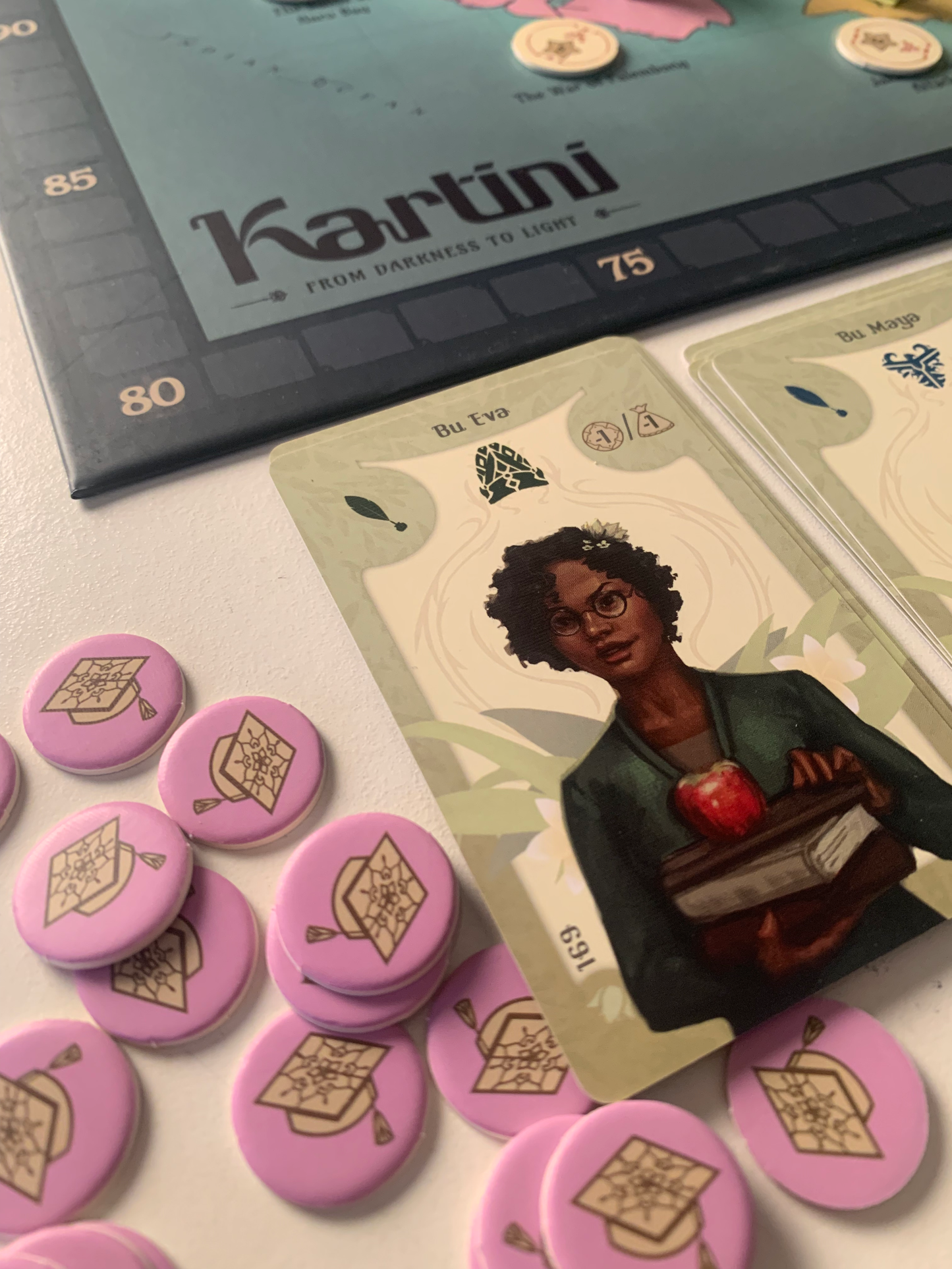 Kartini From Darkness to Light boardgame component close up