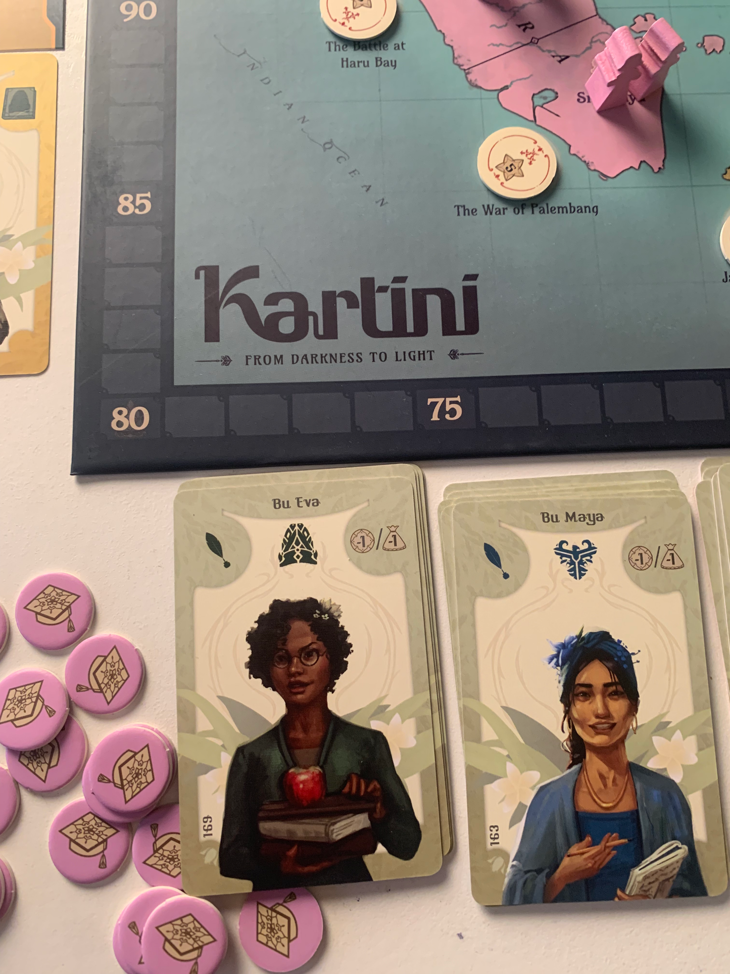 Kartini From Darkness to Light boardgame component close up