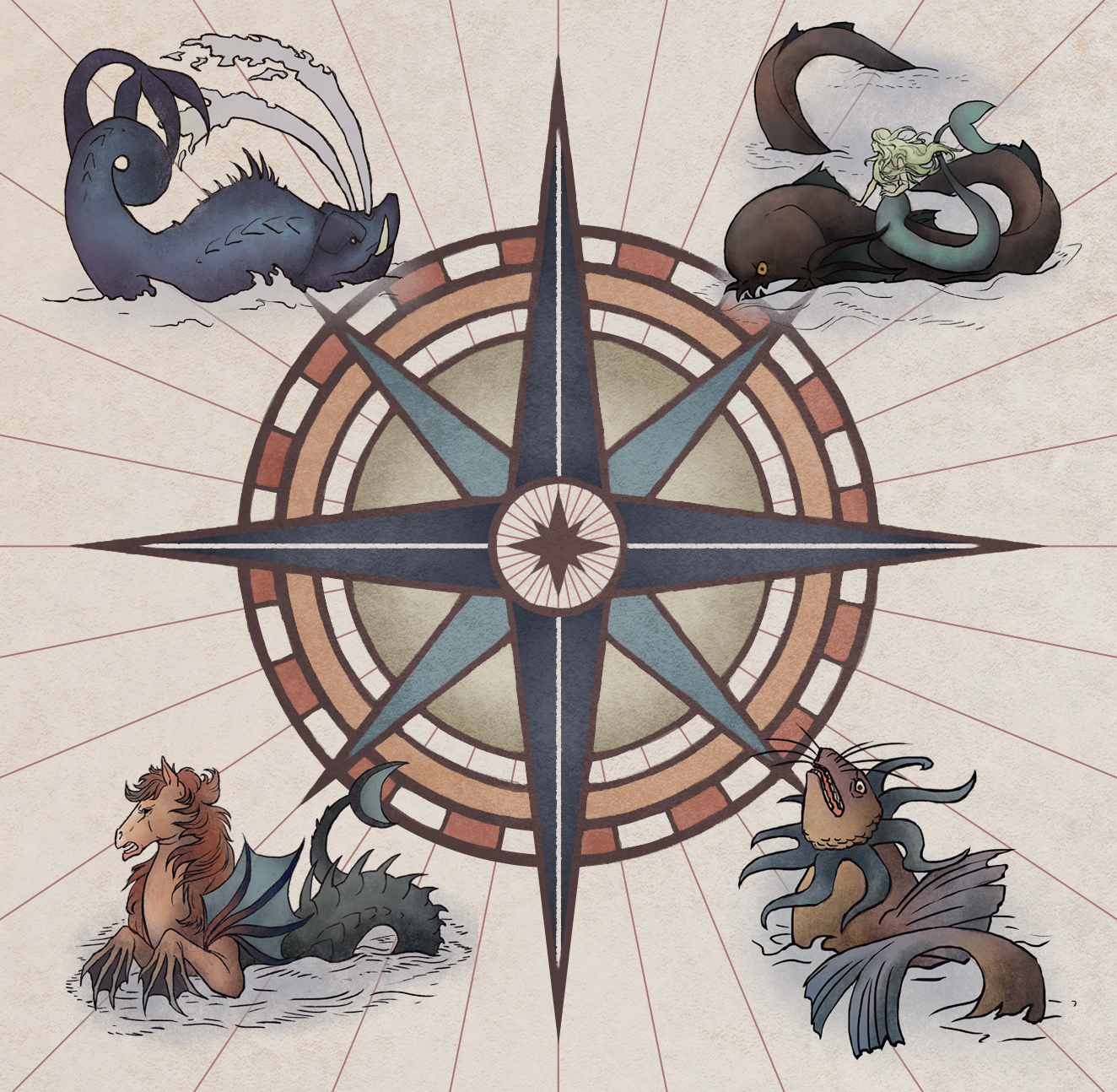 Maleficium compass with sea creatures