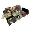 Cardboard display stand with illustrations of a horse and text on a white background