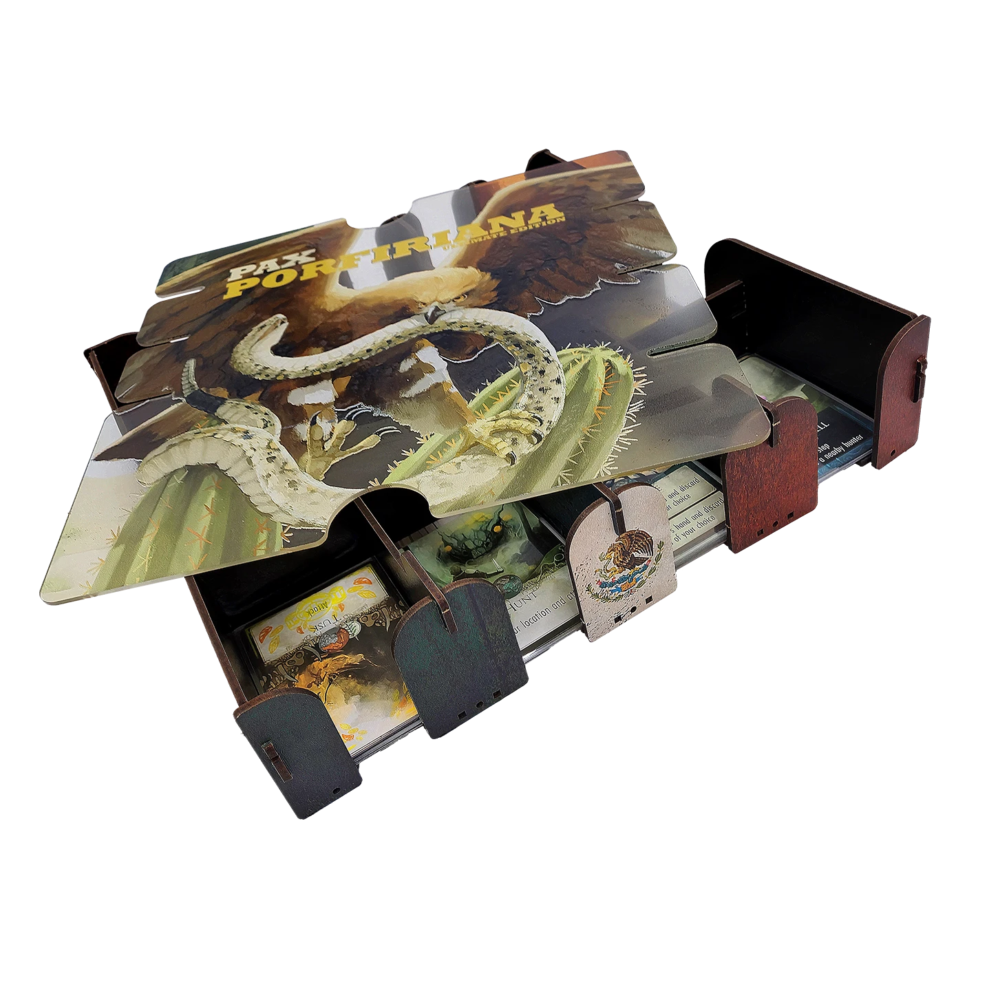 Cardboard display stand with illustrations of a horse and text on a white background