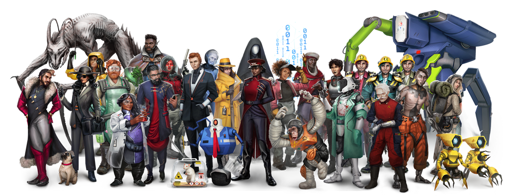 Stationfall board game characters lineup