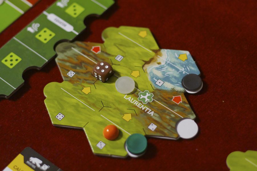Bios: Megafauna (2nd edition board game) - Craton punchcards with dice and disk playing tokens