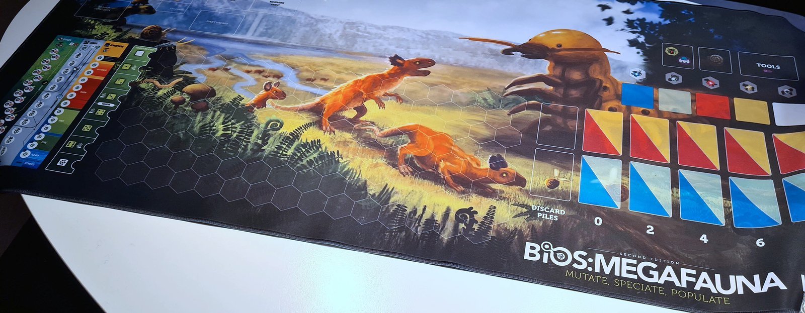 Close-up view of the game board mat design and illustration
