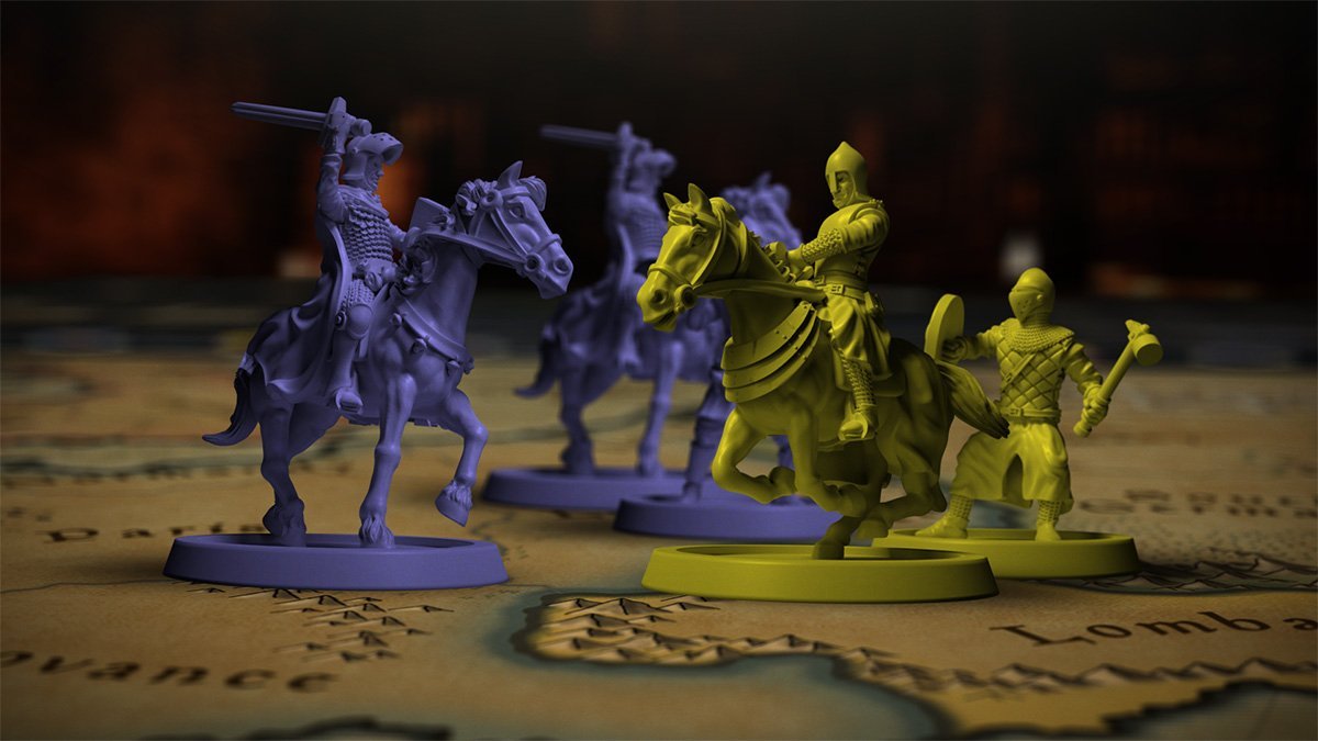 Crusader Kings: the Board Game - plastic knight pieces (expanded view)