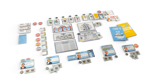 Derrocar board game - Comprehensive overview of game components displayed in the playing position