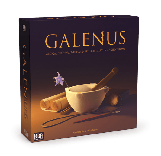 Galenus Board Game - 3D front box cover with game design