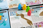 A game playing card is placed face up on the table displaying the region card, "Southern Biome: Bird Cliffs"