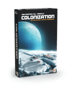 Box cover art for High Frontier 4 All: Colonization board game, featuring a space-themed design with colonies and a planet in the background.