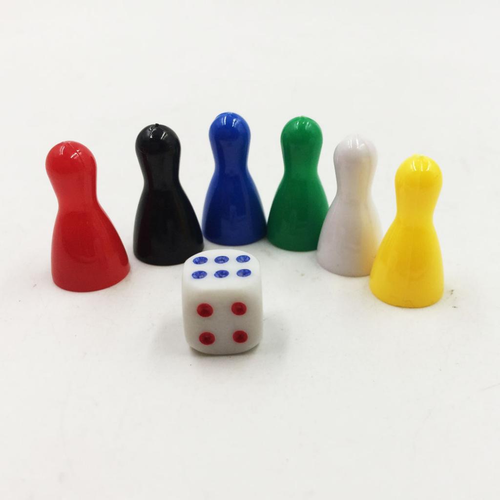 Pack of 6 Multi-colored Pawn Pieces with Dice for Board Games, Table Markings, Arts And Crafts