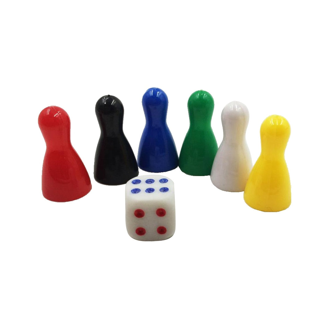 Pack of 6 Multi-colored Pawn Pieces with Dice for Board Games, Table Markings, Arts And Crafts