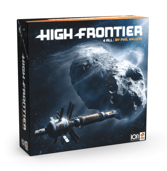 High Frontier 4 All Board Game - 3D front box cover design and illustration