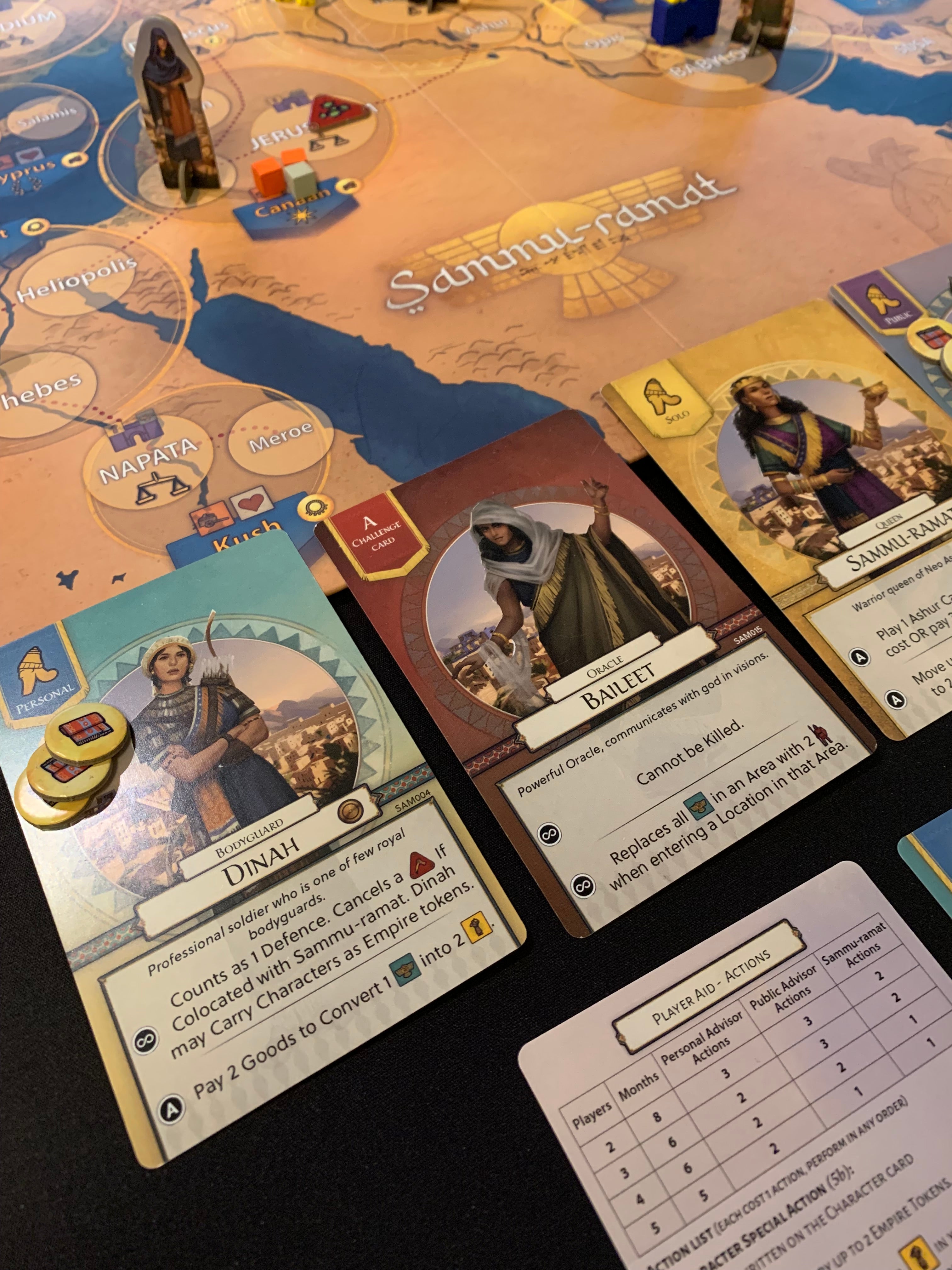 Sammu-Ramat Board Game - Close up view of the character cards