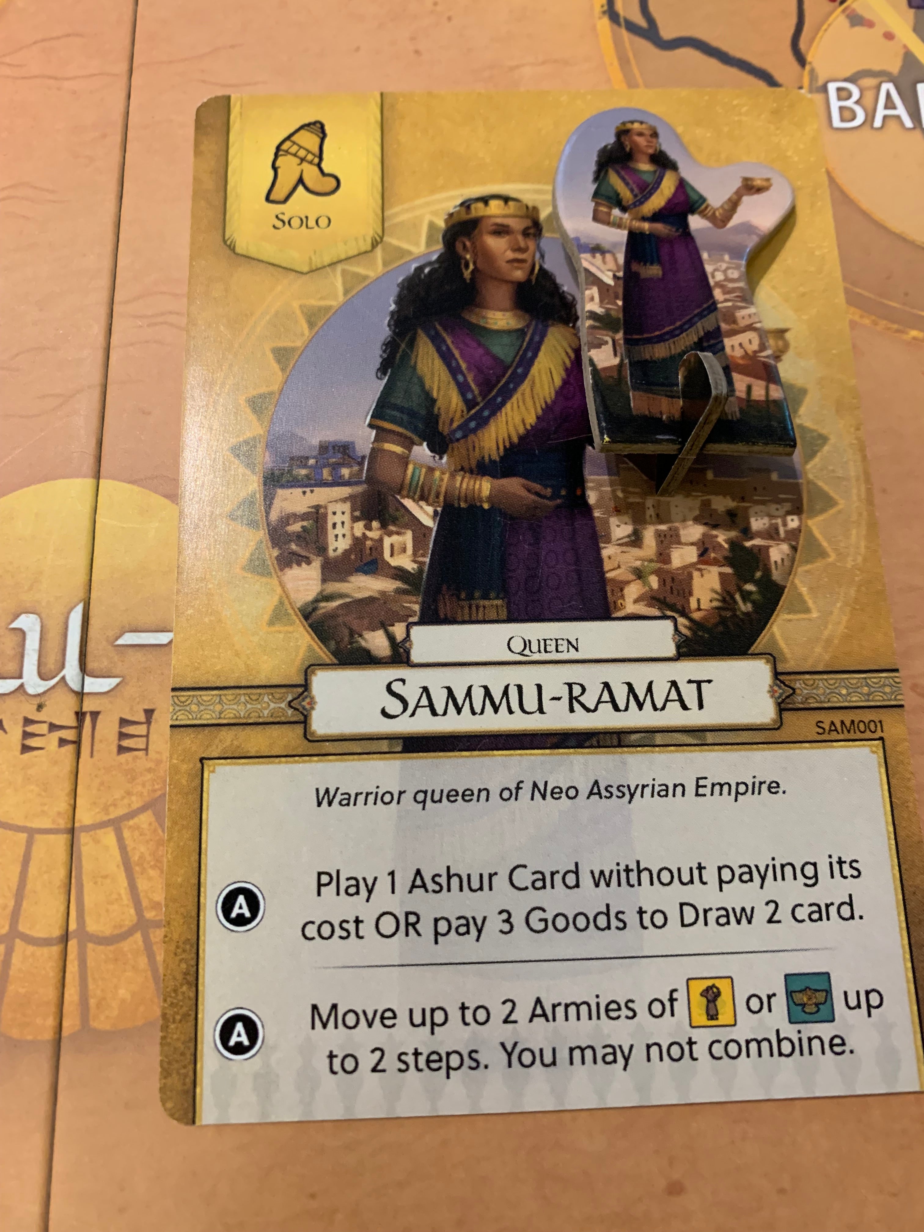 Sammu-Ramat Board Game - Close-up view of the Sammu-Ramat character card