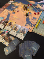 Sammu-Ramat Board Game - Expanded view of the board and game components (Character cards and empire meeples)