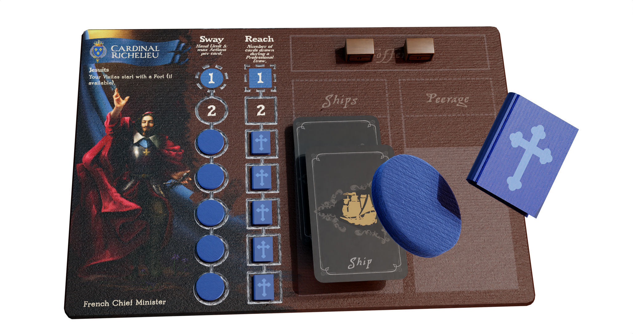 Pax Hispanica board game - player board, cards, tokens