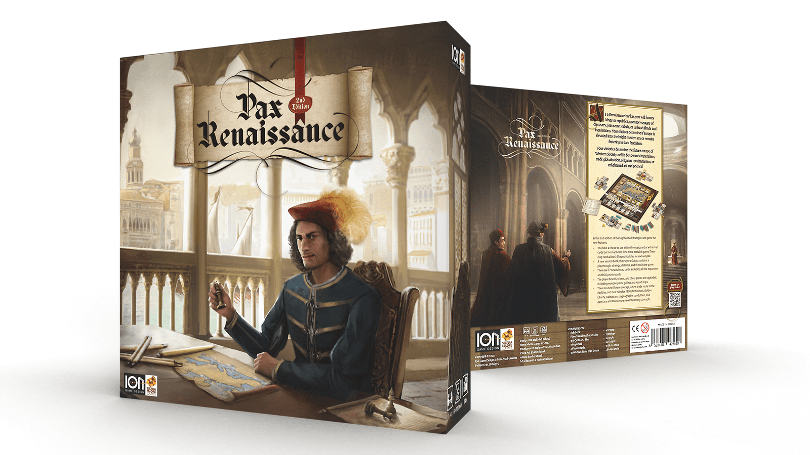 PAX Renaissance Board Game (2nd Edition) - 3D box designs of both the box cover and the box bottom