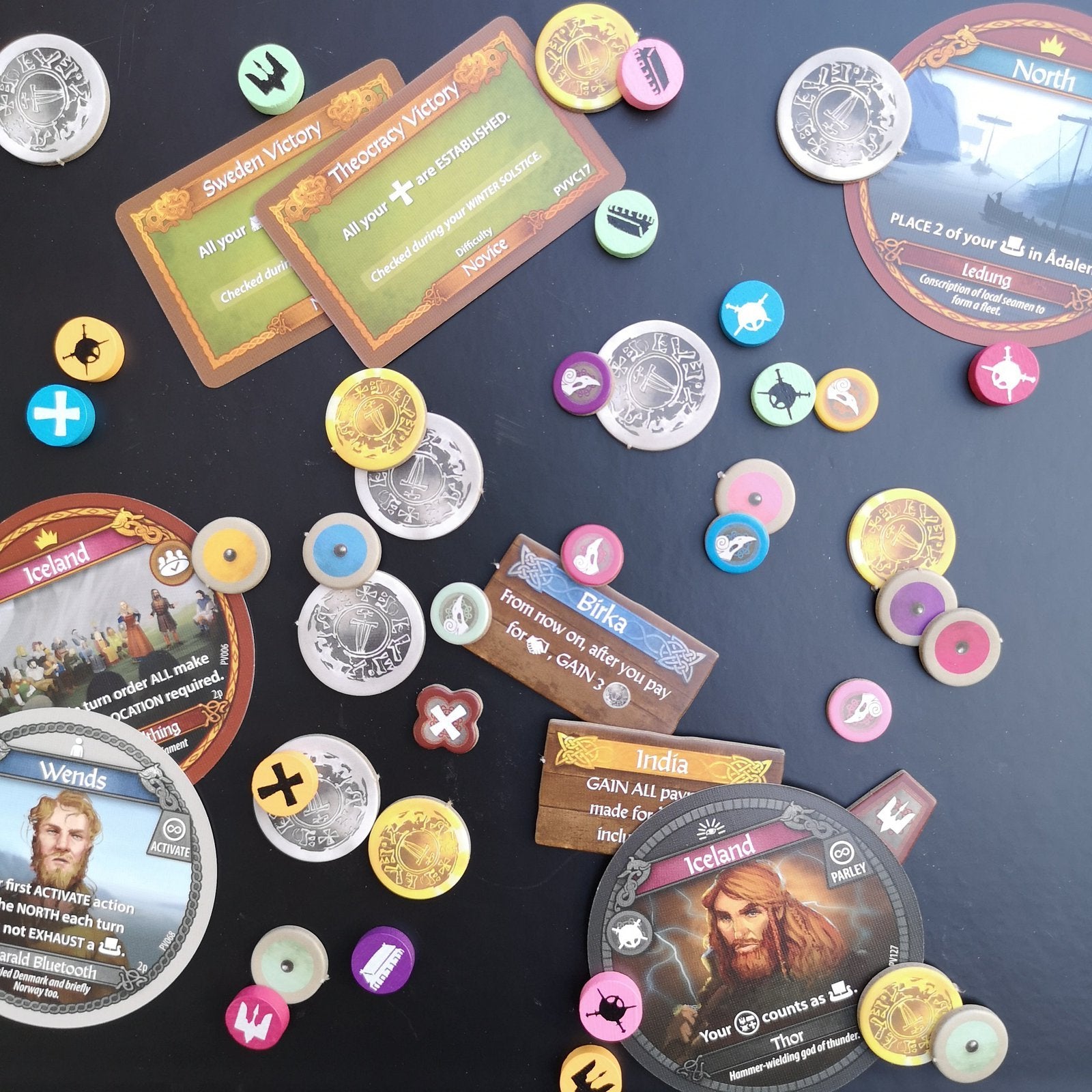 PAX Viking Board Game - Expanded view of scattered tokens and cards