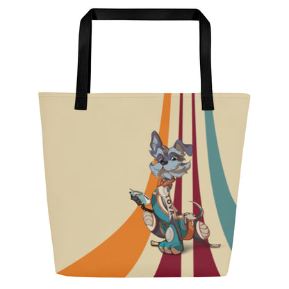 Fluffy Frontier Large Tote Bag - Front view featuring the popular board game character, TOVA 
