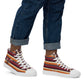  FLUFFY FRONTIER: Men’s high top striped canvas shoes - right view of shoes in motion