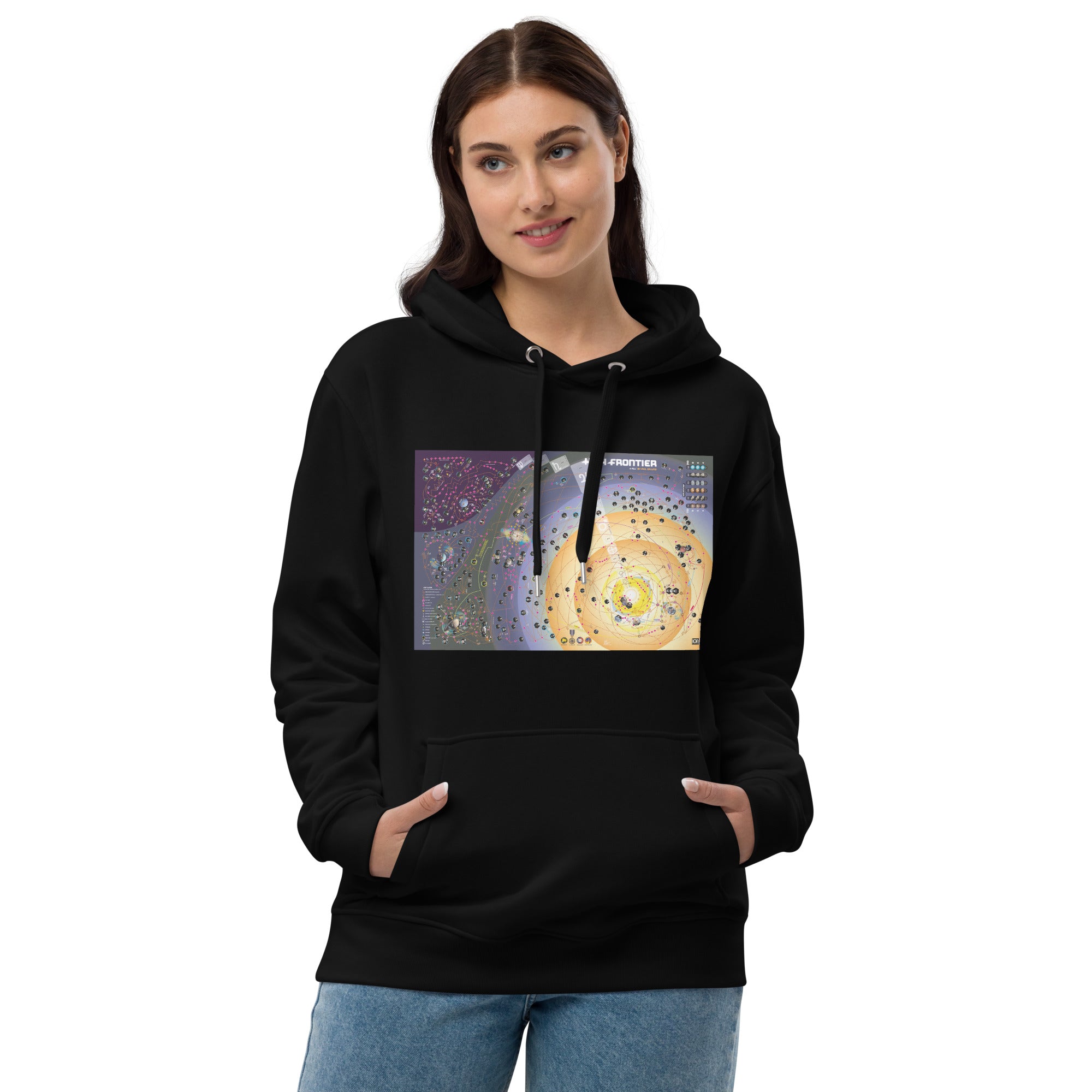 High Frontier 4 All Map Premium ECO Hoodie -  Black version of the hoodie being worn