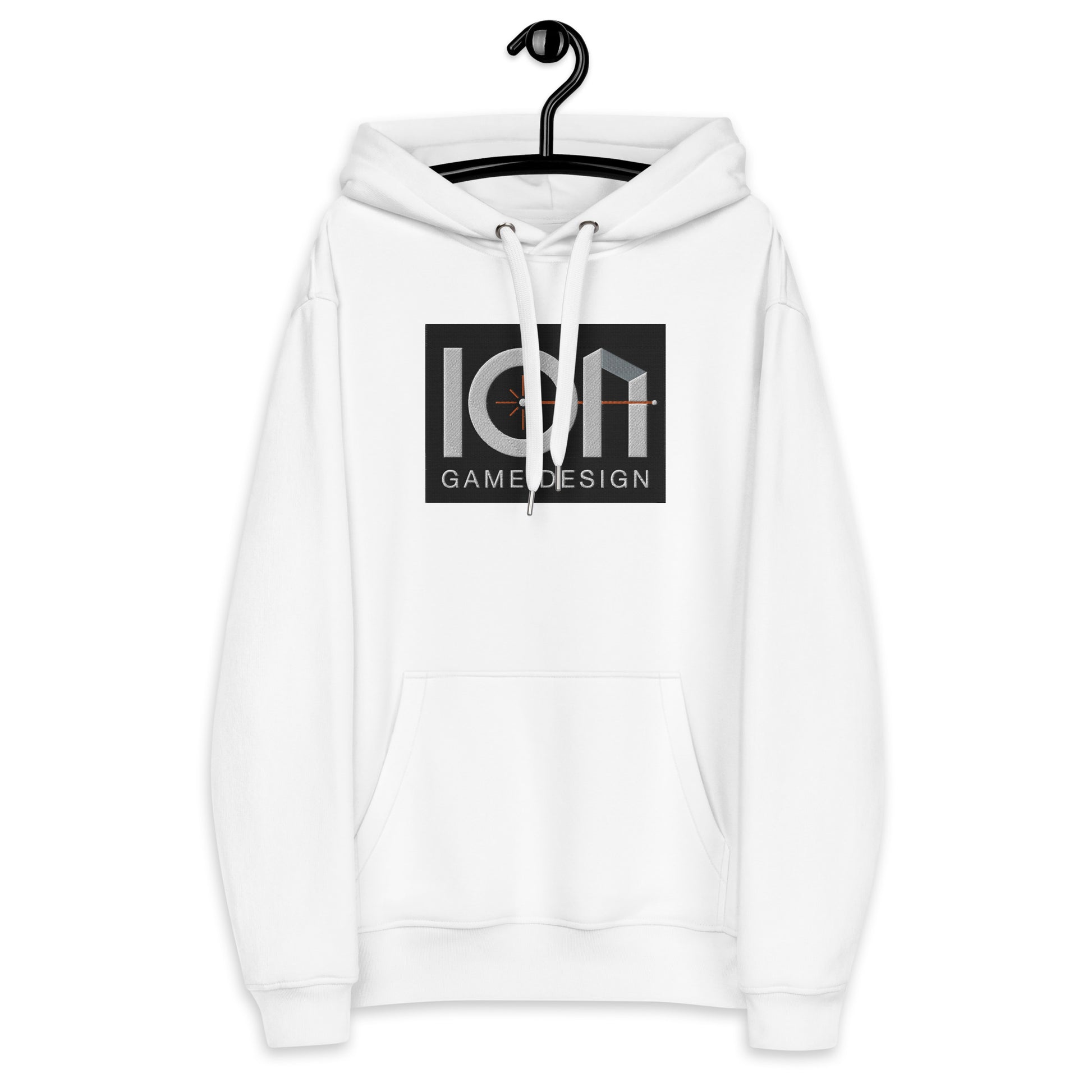 ION Game Design Premium ECO Hoodie - White  version of the hoodie embroidered with the company's logo