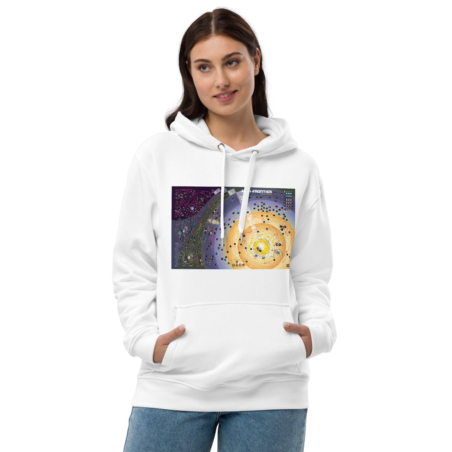 High Frontier 4 All Map Premium ECO Hoodie - White version of the hoodie being worn
